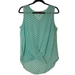 Ad Hoc Green Polka Dot Sheer Twist Front Blouse Tank Top Size Small / Medium